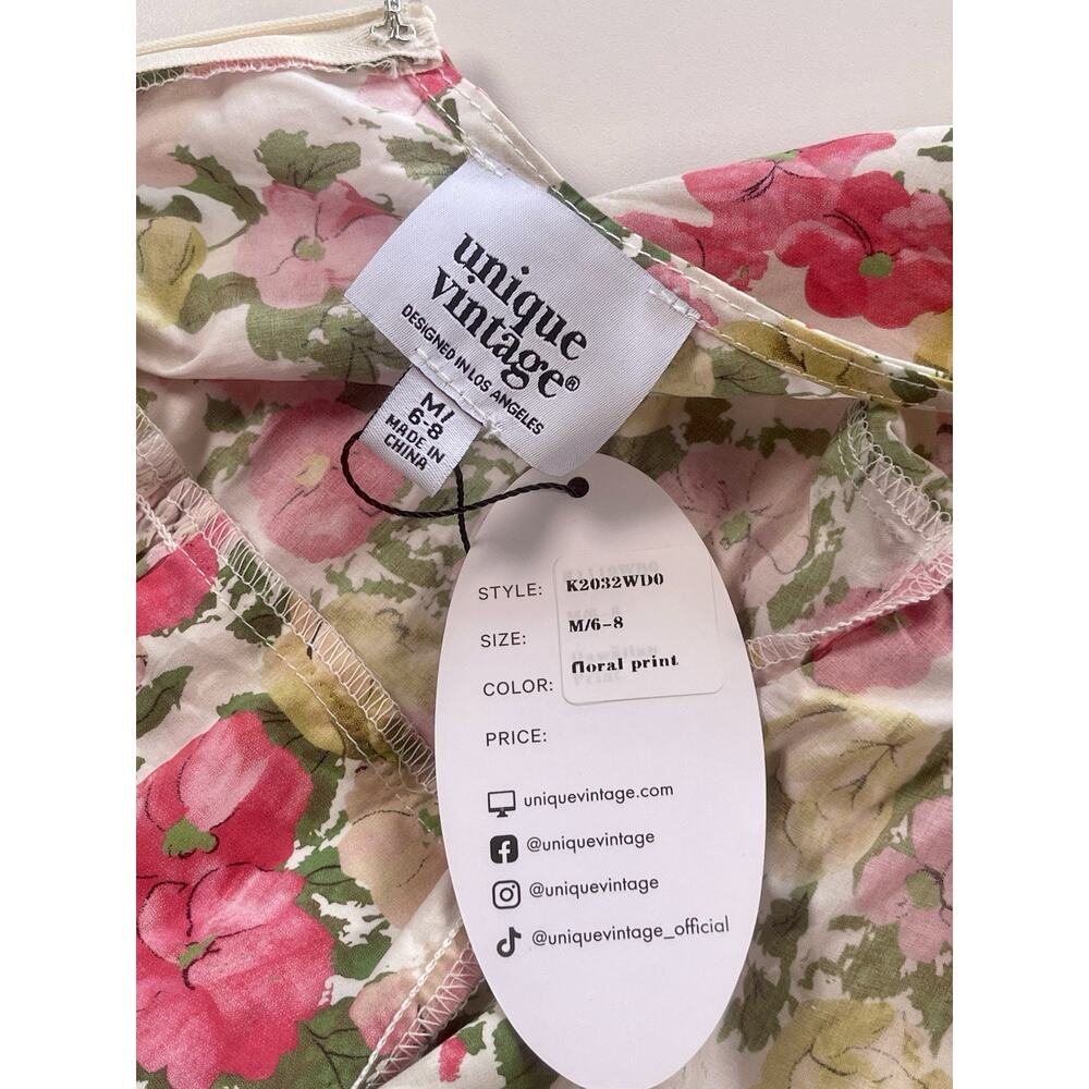 Unique Vintage Womens Strawberry Print Swing Dress Cream Red Green V-Neck M NWT - Picture 6 of 8
